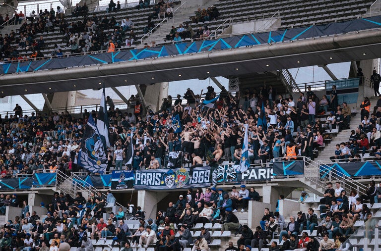 Paris F.C. fans at the Stade Charléty, where attendance is up by more than a third this season.