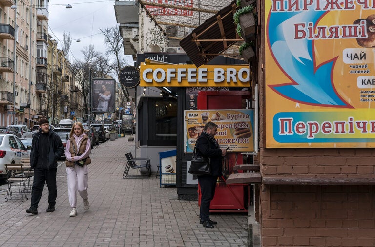 In Kyiv, Ukraine, coffee kiosks staffed by trained baristas serving tasty mochas for less than $2 have become a fixture of the streetscape.