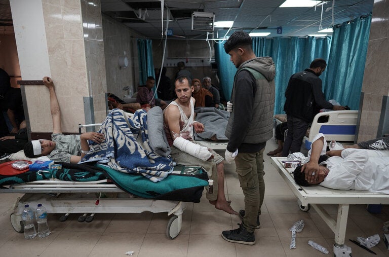 Palestinians receiving treatment at a hospital in Deir al Balah, in the central Gaza Strip, this month.