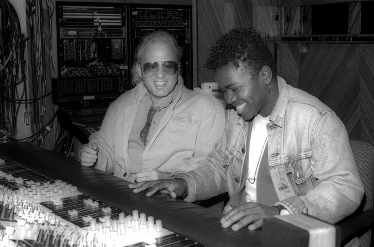 Chapman with the producer David Kershenbaum at a Los Angeles recording studio in 1987. The musician’s debut album will be reissued on vinyl this summer to mark its 35th anniversary.