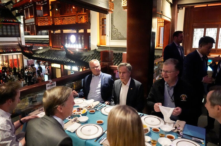 Secretary of State Antony Blinken at the Nanxiang Steamed Bun Restaurant in Shanghai on Wednesday.