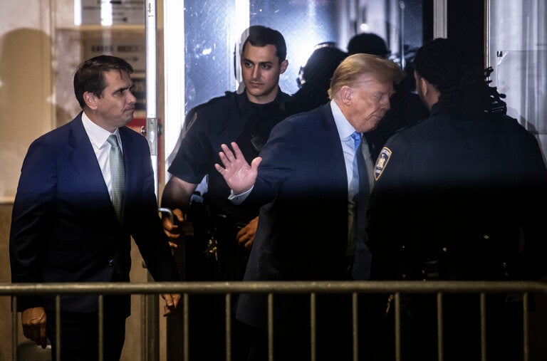 In the hallway outside court, Donald J. Trump blasted the case against him in remarks that could prompt allegations of contempt.