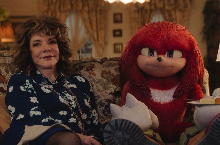 Wendy Whipple (Stockard Channing) and Knuckles (voiced by Idris Elba) in “Knuckles.”