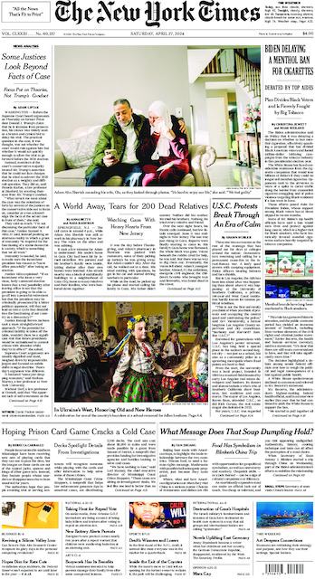 New York Times Front Page, New York Edition