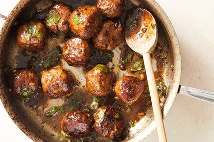 Glazed Lamb Meatballs With Golden Raisins and Pine Nuts