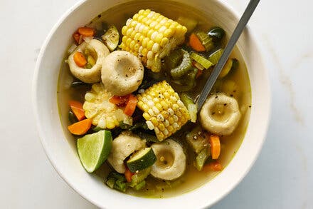 Sopa de Verduras y Chochoyotes (Summer Vegetable Soup With Masa Dumplings)