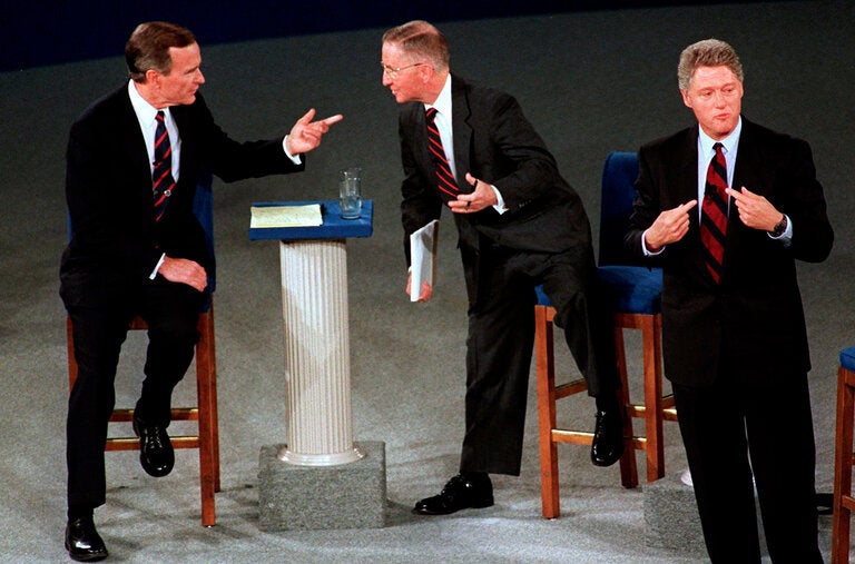 Ross Perot was in the middle of things in a 1992 debate with George H.W. Bush and Bill Clinton. 