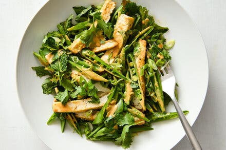 Snap Pea, Tofu and Herb Salad With Spicy Peanut Sauce 