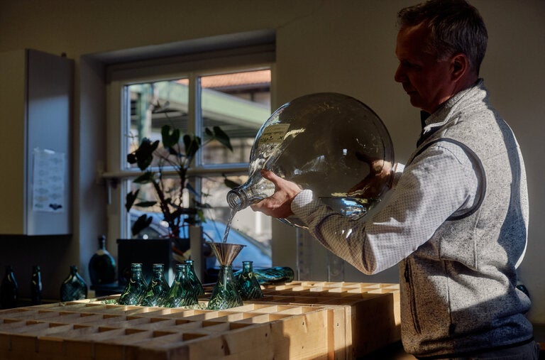 Alexander Rainer, who runs the Rochelt distillery in Fritzens, Austria, lets his schnapps rest in demijohns to balance the alcohol and fruit flavors before filling the bottles by hand.