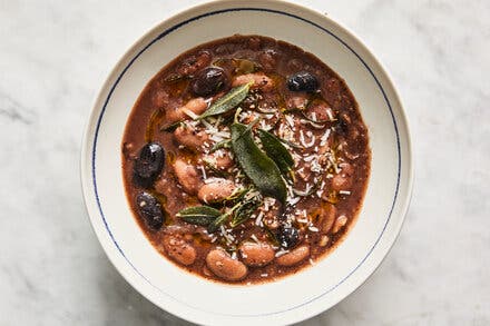 Parmesan Braised Beans With Olives