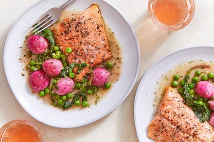 Roasted Salmon With Peas and Radishes