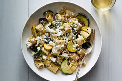 Image for Eggplant and Zucchini Pasta With Feta and Dill