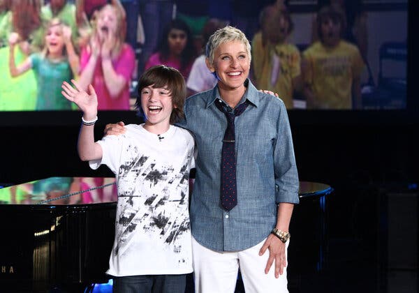 Ms. DeGeneres with Greyson Chance during a taping of "The Ellen DeGeneres Show&rdquo; in 2010.