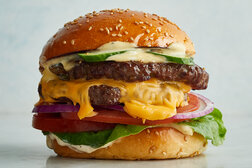 Image for Korean Cheeseburgers With Sesame-Cucumber Pickles