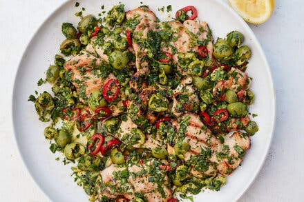 Grilled Chicken With Parsley-Olive Sauce