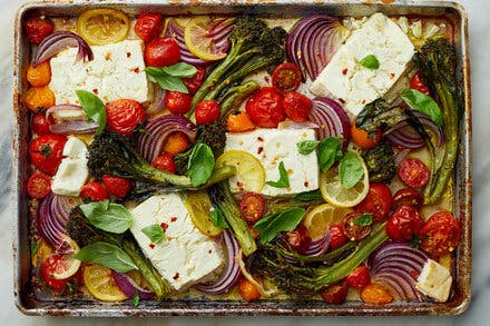 Sheet-Pan Baked Feta With Broccolini, Tomatoes and Lemon