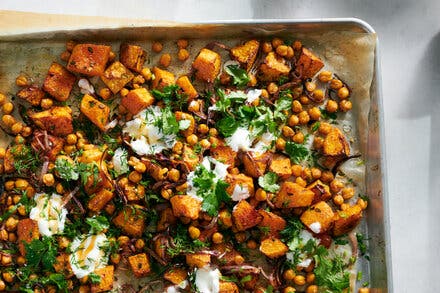 Roasted Honey Nut Squash and Chickpeas With Hot Honey