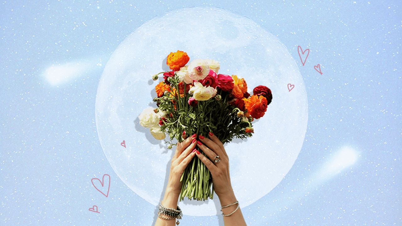 A woman holding a bouquet flowers that represents the zodiac sign that matches each flower