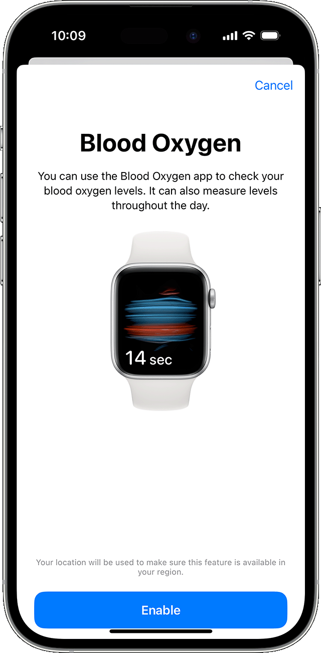 iPhone affichant l’écran de configuration initiale de l’app Oxygène sanguin.