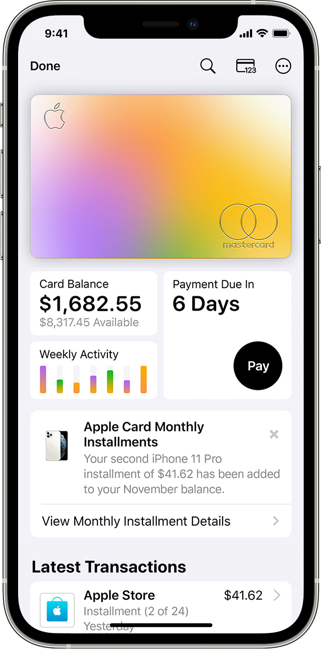 See details for Apple Card Monthly Installments in the Wallet App