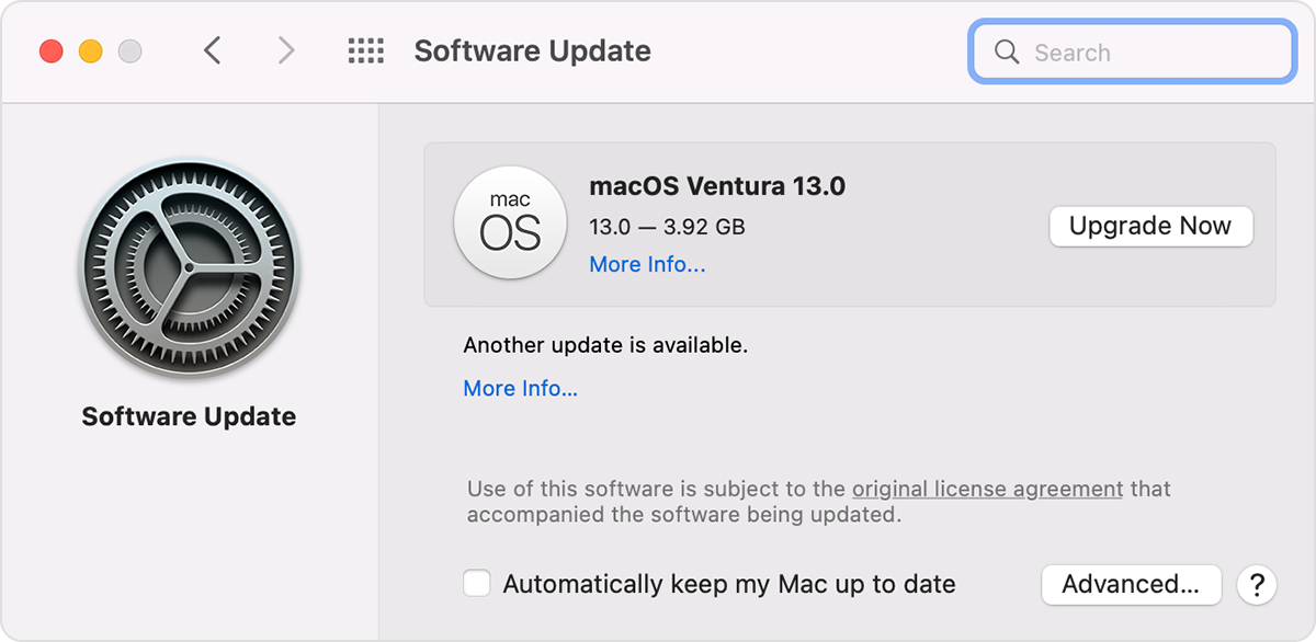 Software Update window in macOS Monterey