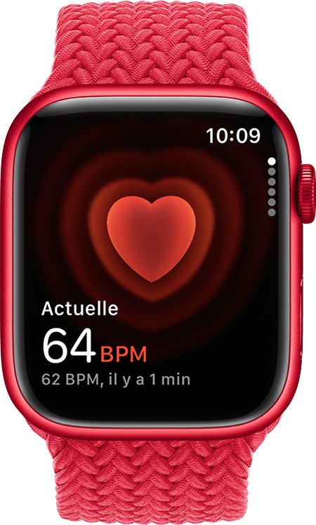 App Fréquence cardiaque montrant une fréquence actuelle de 54 BPM