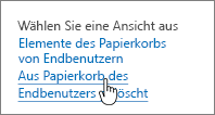 Papierkorb in SharePoint 2013 mit hervorgehobener Option "Aus Papierkorb des Endbenutzers gelöscht"