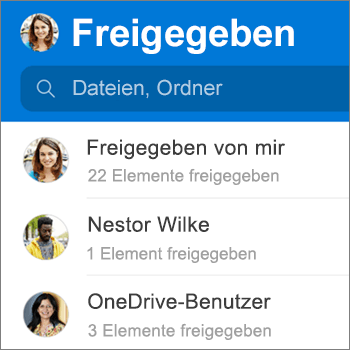 Ansicht "Geteilte Dateien" in der OneDrive-App für Android