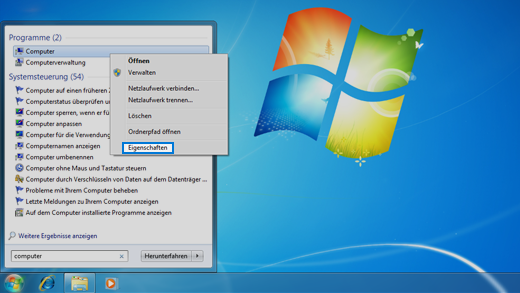 Systemsteuerung im Betriebssystem Windows 7