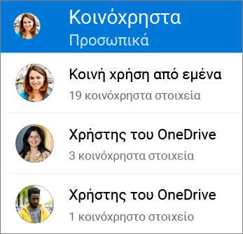 Προβολή κοινόχρηστων αρχείων στην εφαρμογή OneDrive για Android