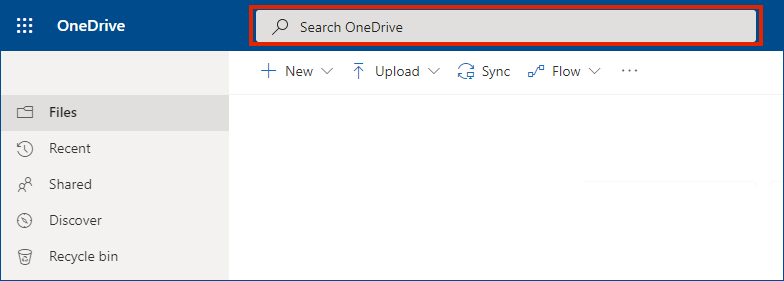 OneDrive for Business online with search bar at the top