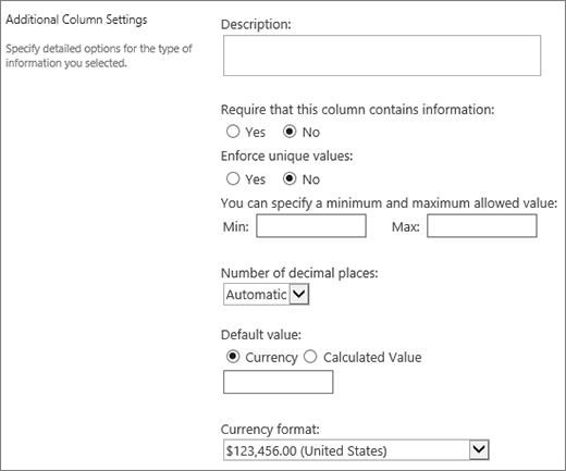 Choices for currency columns