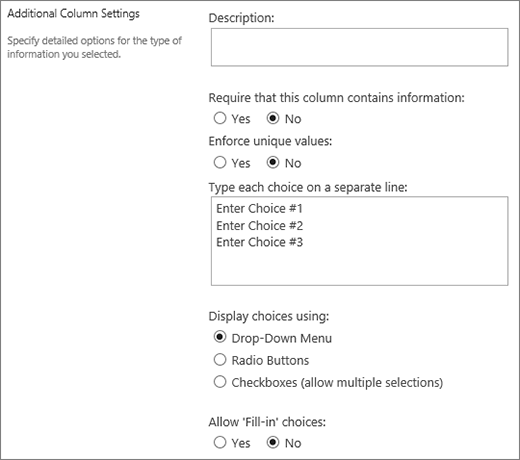Options for Choice columns