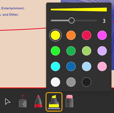 Highlighter tool is fourth one after 3 dots