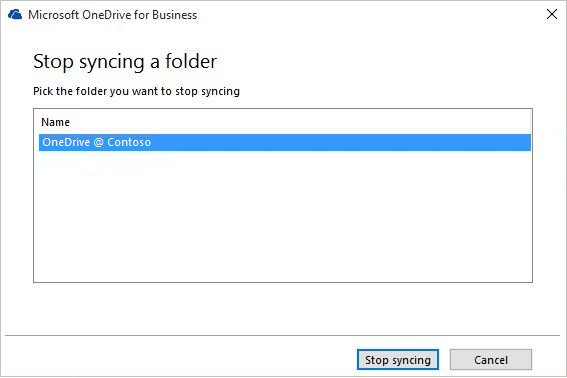 Screenshot of stop syncing a folder dialog box