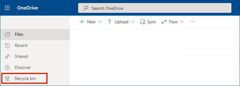 OneDrive for Business online showing the recycle bin in the left menu