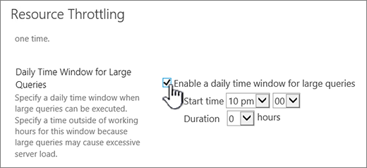 The Central Admin application settings page with Daily Time window highlighted