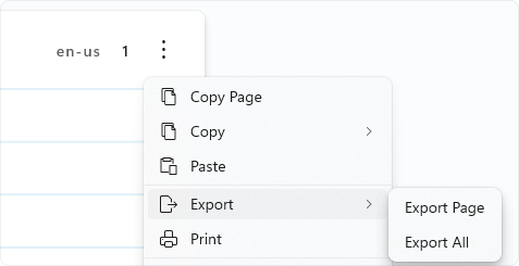 Export from Page Menu
