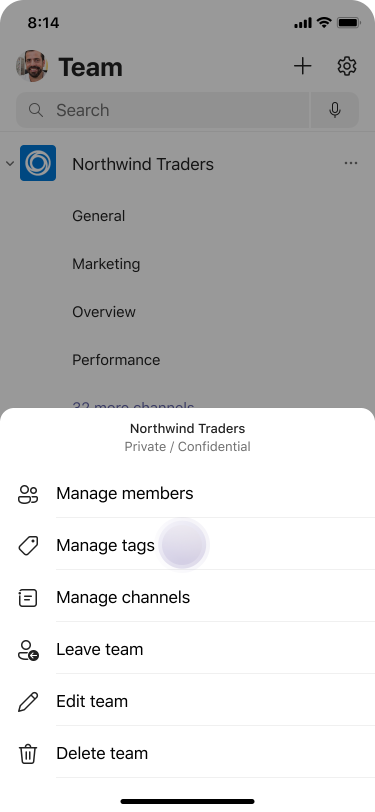 Manage tags in Teams using iOS