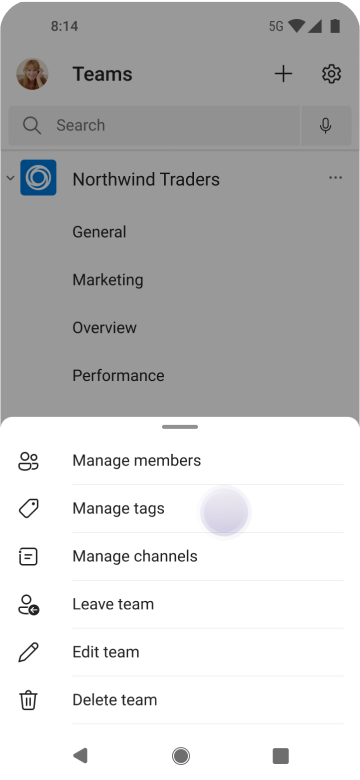 Manage tags in Teams using Android 