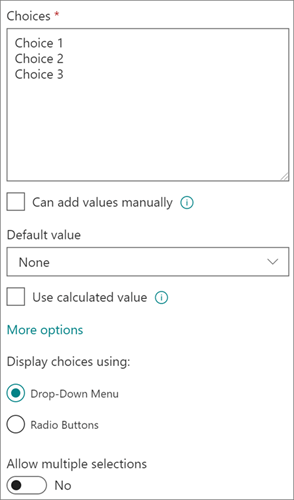 Options for Choice columns in the modern experience