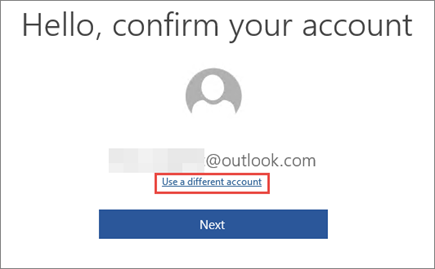 Shows the "Use a different account" link on the "Confirm your account" page