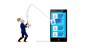 Conceptuelle : Une personne avec un poteau de pêche extrayant des données d’un smartphone.