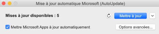 Fenêtre Microsoft AutoUpdate lorsque des mises à jour sont disponibles.