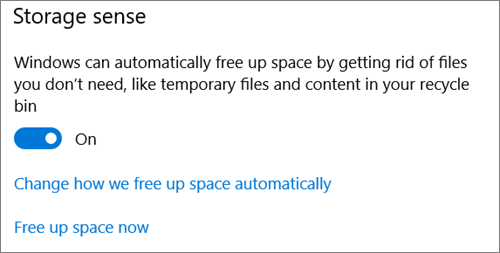 שטח אחסון של Windows 10 כדי להפעיל את ' חוש האחסון '