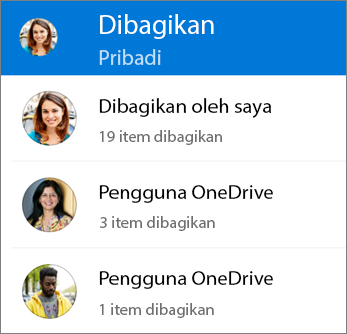 Tampilan file bersama di aplikasi OneDrive untuk Android