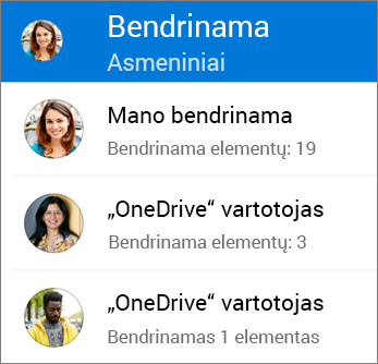 Bendrinamų failų rodinys „OneDrive“ programėlėje, skirtoje „Android“