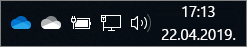 OneDrive SyncClient ar zila mākoņa un balta mākoņa ikonām