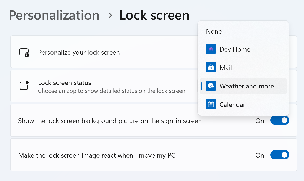 Windows 11 ekranie blokady — szczegółowe ustawienia stanu