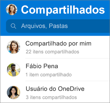 Exibição de arquivos compartilhados no aplicativo OneDrive para Android